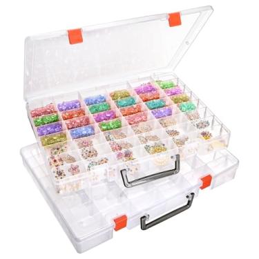 Imagem de Foraineam Pacote com 2 caixas organizadoras de plástico com 48 grades com divisórias removíveis, caixa organizadora de contas, estojo de coleção de pedras, recipiente transparente para joias