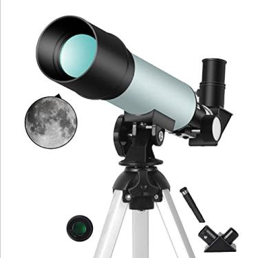 Imagem de Telescópio para adultos iniciantes, telescópio refrator astronômico com abertura de 50 mm, 2 oculares rotativos, telescópio portátil com tripé