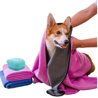 Imagem de Kit Pet Toalha de Banho Super Absorvente Com Dispenser De Shampoo Em Silicone Ideal Para Pequeno Medio Porte (ROSA)