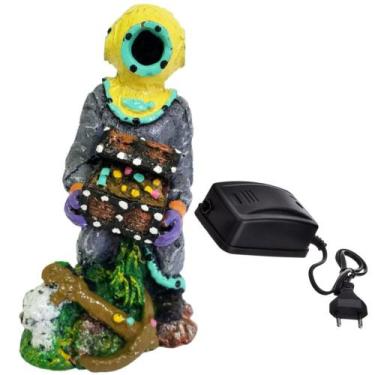 Imagem de Enfeite Oxigenador Para Aquários Mergulhador Com Tesouro - 110V - LEST