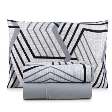 Imagem de Jogo Cama Lençol Sonnet Solteiro Malha Estampada 100% Algodão 3 Peças - Geométrico - Cinza