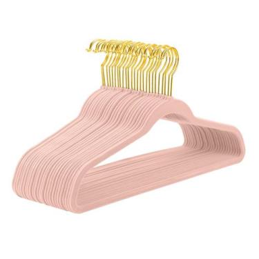 Imagem de Cabides de veludo MIZGI Blush Pink, pacote com 60 unidades, resistente