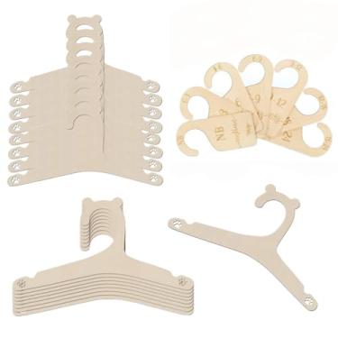 Imagem de 20 cabides infantis de madeira com 7 divisórias para armário de bebê, lindos cabides de madeira antiderrapantes para bebês e calças (cor natural - orelha de urso)