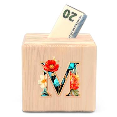 Imagem de BJDAMAI Cofrinho de madeira cofrinho cofrinho de moeda, presentes para meninas adolescentes presentes de aniversário para meninas de 15 anos, 6, 7, 8, 9, 10, 11, 12, 13, 14, 15 anos (letra M)