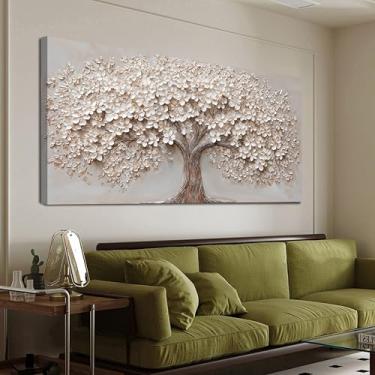 Imagem de Arte de parede em tela, arte botânica moderna, imagens para sala de estar, arte em tela, decoração de parede, árvore da vida, arte de parede, flores brancas, impressões, arte para parede, quarto