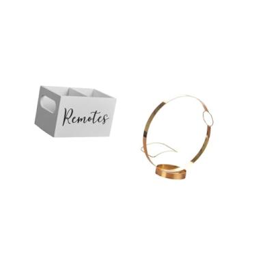 Imagem de Fenteer Organizador de Controle Remoto de Madeira Retrô E Garrafa de Vinho para Mesa de Cabeceira, Sofá, Escritório, Rack de Metal, Suporte de Armazenamento C