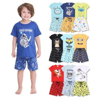 Imagem de Kit Sortido 8 Peças Pijama Curto infantil Menino 4 Camisas 4 Bermudas 