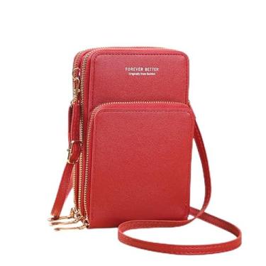 Imagem de Pequena bolsa transversal para celular feminina, mini bolsa de mão sobre o ombro com compartimentos para cartão de crédito, Vermelho