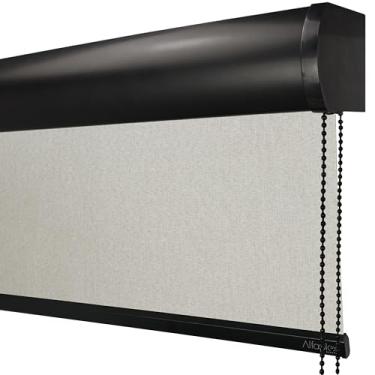 Imagem de Cortina Persiana de Rolo, Rollon, rolô Blackout, black out, blacaute (Linho Natural - Acabamento Preto, 1,50 (lar) x 2,30 (alt) - COM BANDÔ)