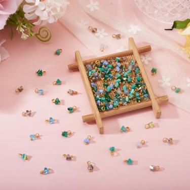 Imagem de Pingentes de cristal de vidro triangulares galvanizados, 100 peças, com pinos de cabeça de esfera de latão turquesa para joias DIY, brincos, pulseiras, artesanato, 8 x 6 x 4,5 mm