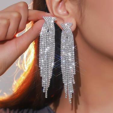 Imagem de Brincos de borla de strass para mulheres, vestido de festa de casamento, joias, presentes, candelabro de cristal longo para formatura