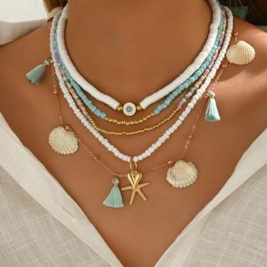 Imagem de Colar de concha Boho para mulheres, colar de concha em camadas douradas, colares com pingente