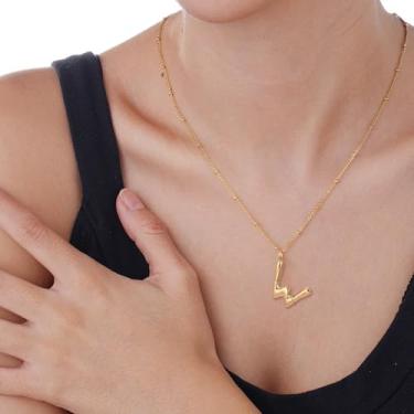 Imagem de Um colar com inicial com pingente de bambu banhado a ouro monograma personalizado para mulheres, F, Aço inoxidável, Sem Pedra Preciosa