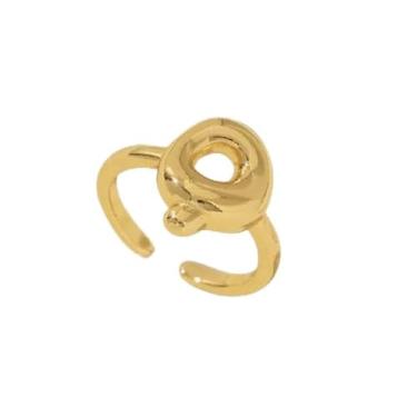 Imagem de Bubble Cute 26 Letras Anel Feminino Balão Banhado a Ouro Zircônia A-Z Letras Abertas Anel Ajustável Estético Presente de Joias de Casamento, One Size, Liga de aço, Sem pedra preciosa