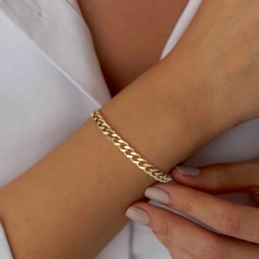 Imagem de Pulseiras de aço inoxidável banhadas a ouro 14K para homens e mulheres pulseira feminina clássica moderna masculina joia pilha pulseira para mulheres, 6.5, Aço inoxidável, Sem Pedra Preciosa