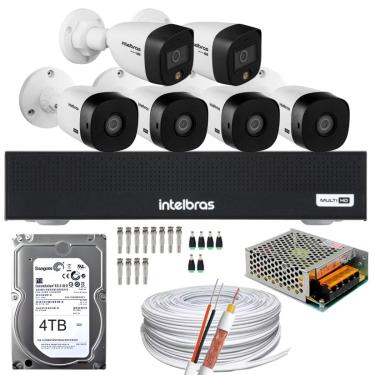 Imagem de Kit 6 Câmeras Intelbras 4 1220B Full Hd 2 1220 Full color Dvr 3008-C Canais 4tb