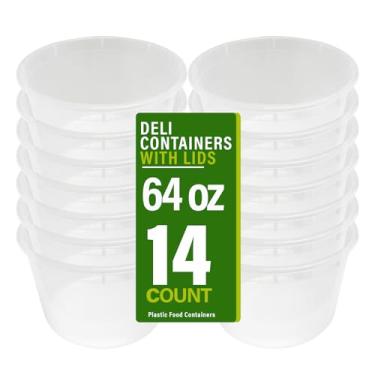 Imagem de Recipientes de armazenamento de pechinchas de festa com tampas | Recipientes de decalque para economia de alimentos, resistente à temperatura de micro-ondas, lavável na lava-louças, empilhável, à prova de vazamento e reutilizável – 1,8 litros, Clear, 14 PACK