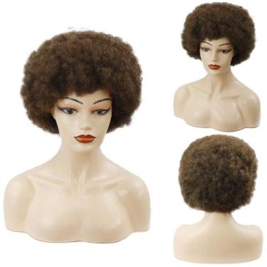 Imagem de Peruca curta, encaracolada, afro, 15 cm, castanho natural, sintético -