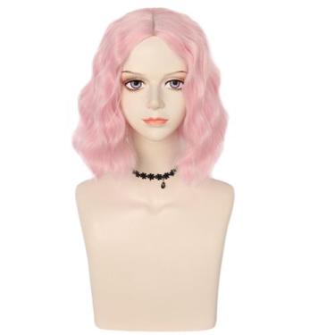 Imagem de Peruca rosa Wavy Bob 30cm Water Wave Sintético 300g - yiweisai