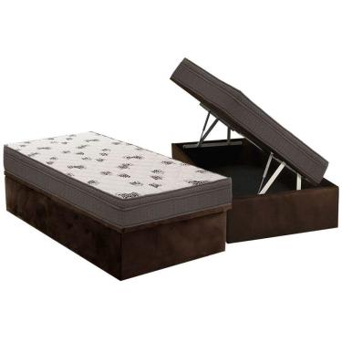 Imagem de Cama Box Baú Solteiro: Colchão Espuma Ortobom D45 Light Saúde Ortopillow + Base Crc Suede Brown(88x188)
