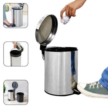 Imagem de Lixeira Cesto De Lixo Inox 5 Litros Com Pedal e balde interno para Ban