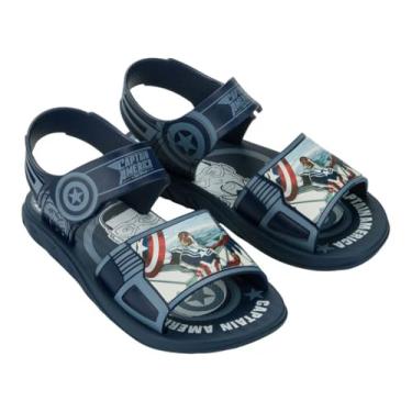 Imagem de Sandália Infantil Menino Marvel Team Capitão América Azul ou Homem Aranha Preto Grendene Kids (Azul, BR, Criança de 4 a 8 anos, Numérico, 28)