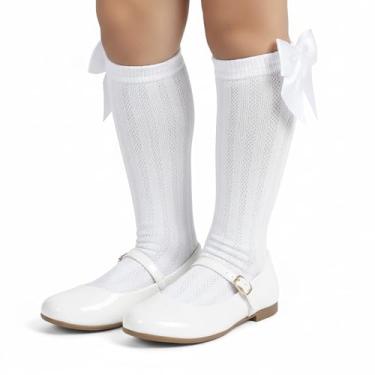 Imagem de Kit Infantil Sapatilha Festa com Meia Alta Branca Laço Cetim Sapato Boneca Elegante para Meninas (Branco, BR, Criança de 4 a 8 anos, Numérico, 27)