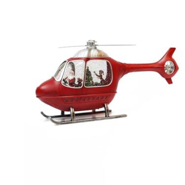 Imagem de MOMENTS IN TIME Globo de neve animado de helicóptero de 22 cm de altura com iluminação LED de acrílico para decoração de Natal com Papai Noel, hélice giratória e efeito de glitter de água, operado por