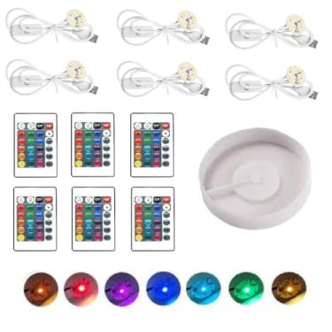 Imagem de Molde de silicone com base de exibição redonda, 6 peças de luzes de LED com controles remotos para moldes de resina, alimentado por USB para lâmpada, moldes de resina, faça você mesmo, luminoso