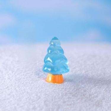 Imagem de Acessórios DIY Snowscape 10 pçs/conjunto de resina fácil de usar mini enfeites de Natal notilucentes desenho animado bonito árvore Xams (azul)