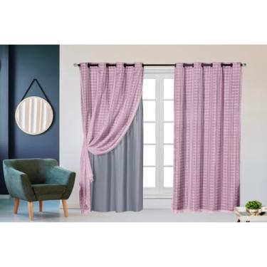 Imagem de Cortina Blackout prata 2,80 m x 2,30 m com Xadrez para sala quarto porta balcão(ROSA,2.00mt LARGURA x 1.40mt ALTURA)
