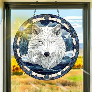 Imagem de Protetor solar de acrílico colorido, apanhadores de sol, decoração de janela de lobo branco, arte de parede de arco-íris, para quarto, varanda, interior e exterior, jardim, enfeites de Natal