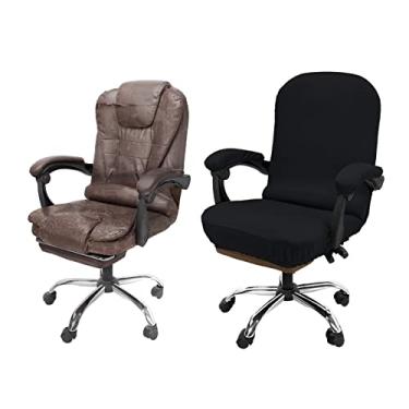 Imagem de Necolorlife Capa para cadeira de escritório com capas para apoio de braço, capa para cadeira de mesa extensível, espessa e quadriculada, capa para assento de escritório para cadeira giratória universal (tamanho grande, preta)