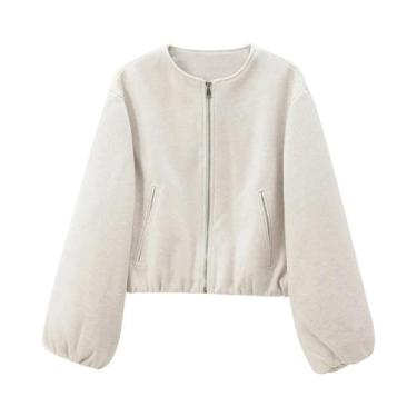 Imagem de Jaqueta Bomber Vermelha Com Zíper Para Mulheres, Soft, Cropped, Manga 