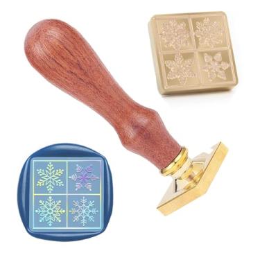 Imagem de Carimbo de lacre de cera de Natal carimbo de vedação de floco de neve latão e uma alça de madeira carimbos cabeça para cartões de natal convites de festa carta envelope cartões de felicitações