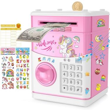 Imagem de Cofrinho eletrônico para meninas e meninos, cofrinho com senha, linda lata de moeda, caixa de papel de rolagem automática, melhor presente de brinquedo para crianças