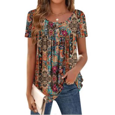 Imagem de Camiseta feminina Zeagoo, manga curta, túnica floral de verão