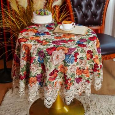 Imagem de SUTAVIA Toalha de mesa retangular de renda impermeável vintage floral toalha de mesa decorativa lavável para festa de férias em casa, mesa de jantar de Ação de Graças, Natal (renda champanhe, 152 cm