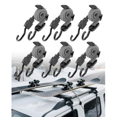 Imagem de Tiras elásticas de amarrar, pacote com 6 de 122 cm, resistentes, cordas lisas com gancho, tiras elásticas para bicicletas, barracas, caminhões, acampamento, lona, carga, ao ar livre, resistência à