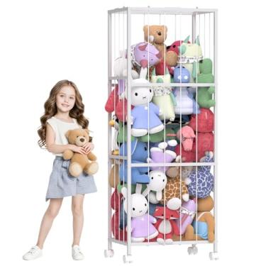 Imagem de Armazenamento de bichos de pelúcia, grande suporte de zoológico, organizador de brinquedos de pelúcia de metal resistente para berçário, sala de jogos, quarto de crianças, branco