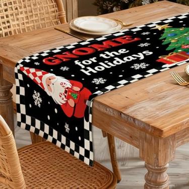 Imagem de Caminho de mesa de Natal 33 x 91 cm - Decoração de mesa de jantar de cozinha de inverno para decoração de casa, Papai Noel impresso, árvore de Natal, presentes e flocos de neve para decoração de
