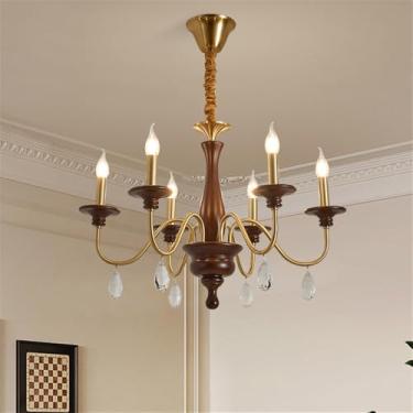 Imagem de Lustre contemporâneo de latão para sala de estar com LED, estilo retrô, criativo, para restaurante, quarto, escritório, hotel, casa de campo, café, luminária pendente (V 6 lâmpadas)