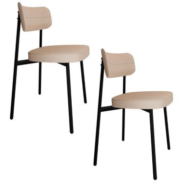 Imagem de Cadeira De Jantar Estofada Kit 2 Ella M25 Linho Areia - Mpozenato