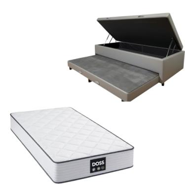 Imagem de Cama Box Baú Solteiro com Auxiliar (Bicama) + Colchão Doss Molas Ensacadas 30cm | Kit Completo com Cabeceira Botonê Opcional | Diversas Cores (2, CORINO CINZA, SEM CABECEIRA)