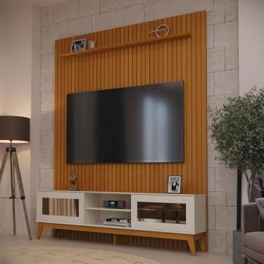 Imagem de Painel Ripado Com Rack Tv 75 Polegadas Reflecta Amber 184cm - Cedro e Off White