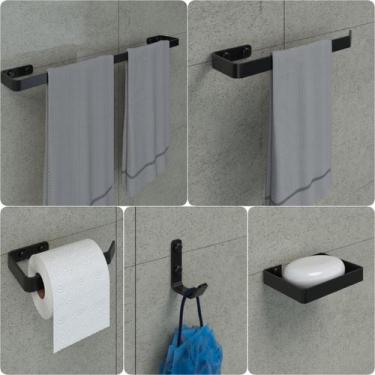 Imagem de Kit Acessórios Para Banheiro Preto Fosco 5 Peças - HomeFull