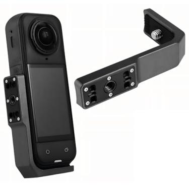 Imagem de OURHZTB Suporte vertical-horizontal para Insta360 X3/X4/X5 Suporte de ação horizontal Suporte de moldura protetora com orifício de parafuso de 0,6 cm, adaptador de conector de duas garras
