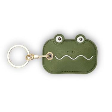 Imagem de Porta-chaves de couro compatível com Apple AirTag, GPS Airtag localizador de chaveiro rastreador com chaveiro, capa protetora anti-arranhões Air Tag para chaves, carteira (sapo)