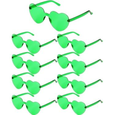 Imagem de ZHANGBY 9 pares de óculos de sol de coração em forma de coração sem moldura, moderno, cor transparente, óculos de sol de festa, Verde, M