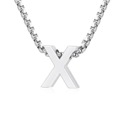 Imagem de VULETO Colar com letra A-Z com inicial A-Z, presente para meninos e homens, pingente de letra de aço inoxidável, enfeites de Natal, joias de aniversário, ideias de presentes para adolescentes e